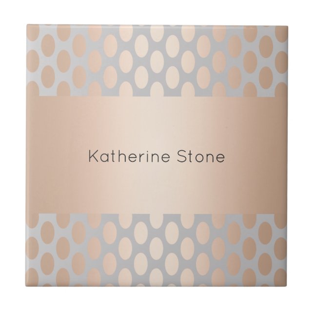 Elegant Chick Rose Gold Polka Dots Pattern Grey Tile (Front)