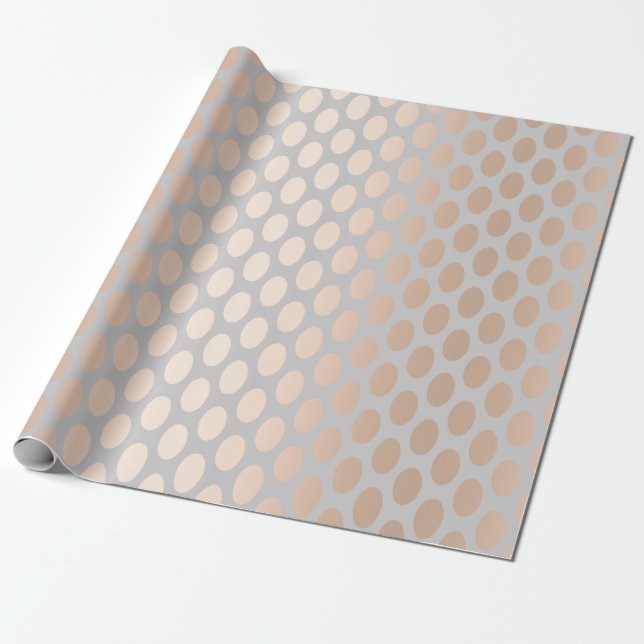 Elegant Chick Rose Gold Polka Dots Pattern Grey Wrapping Paper (Unrolled)
