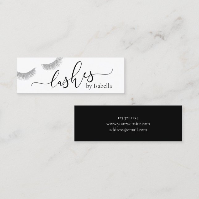 Elegant chick silver glitter lashes mini business card (Front/Back)