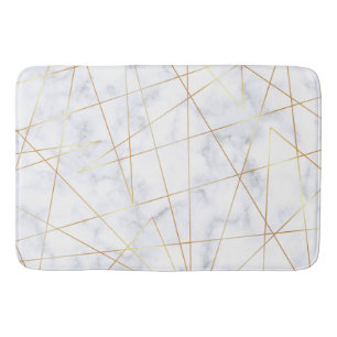 elegant chick white marble faux gold geometric bath mat