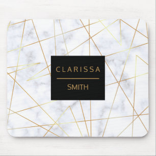 elegant chick white marble faux gold geometric mouse pad