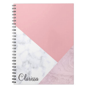 Elegant chick white pastel pink marble geometric spiral notebook
