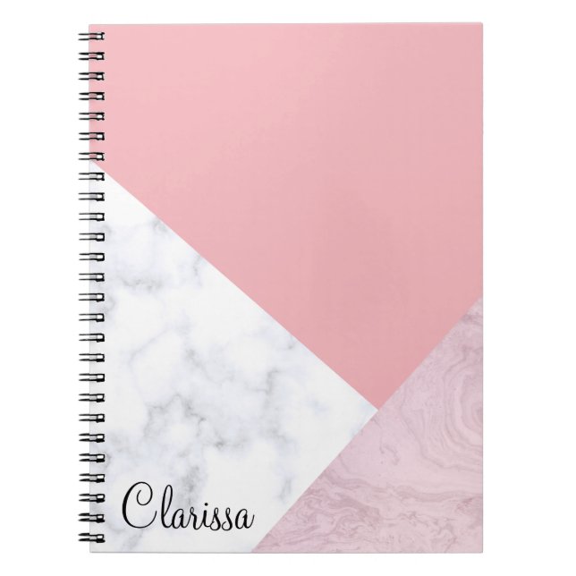 Elegant chick white pastel pink marble geometric spiral notebook (Front)