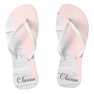 elegant chick white pastel pink wooden geometric jandals