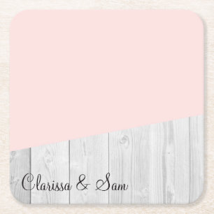 elegant chick white pastel pink wooden geometric square paper coaster