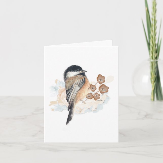 Elegant Chickadee Watercolor Note Card (Front)