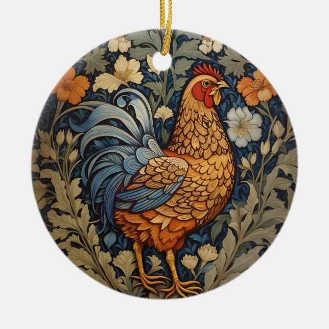 Elegant Chicken William Morris Inspired Floral Ceramic Tree Decoration (Front)