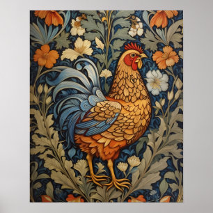 Elegant Chicken William Morris Inspired Floral Poster