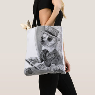  Elegant chihuahua reading newspaper Tote Bag