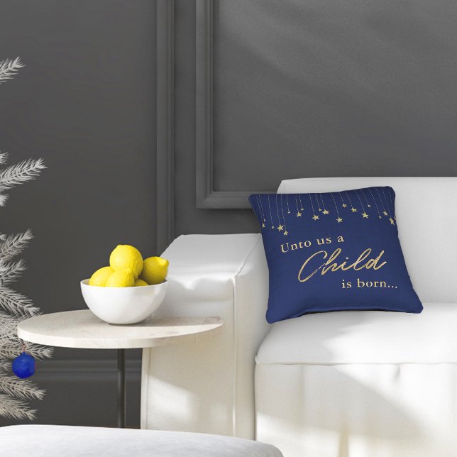 Elegant Child is Born Gold Navy Blue Christmas Cushion (Creator Uploaded)