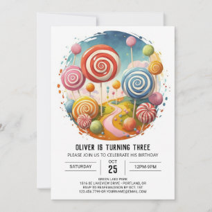 Elegant Children's Lollipop Birthday Invitation