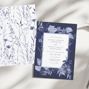 Elegant Chinaware Blue Floral Wedding Invitation