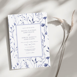 Elegant Chinaware Blue Watercolor Floral Wedding  Invitation