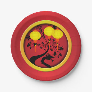 Elegant Chinese New Year Dragon Lanterns Paper Plate