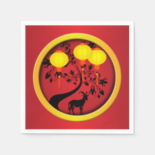 Elegant Chinese New Year Goat Gold Lanterns  Napkin