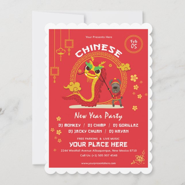 Elegant  Chinese New Year Invitation Card (Front)