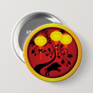 Elegant Chinese New Year Pig Gold Lanterns 7.5 Cm Round Badge