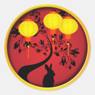 Elegant Chinese New Year Rabbit Gold Lanterns Classic Round Sticker