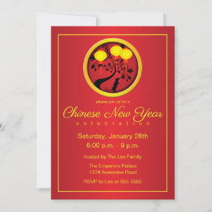 Elegant Chinese New Year Rat Gold Lanterns Invitation