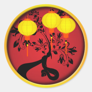 Elegant Chinese New Year Snake Gold Lanterns Classic Round Sticker
