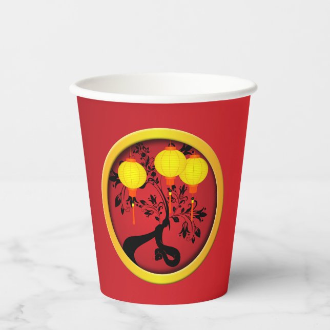 Elegant Chinese New Year Snake Gold Lanterns Paper Cups (Front)