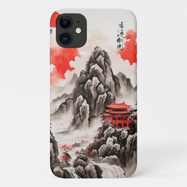 Elegant Chinese Scenery Phone Case - Red and Black (Back)