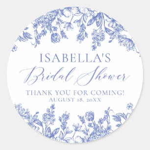 Elegant Chinoise Dusty Blue Floral Bridal Shower Classic Round Sticker