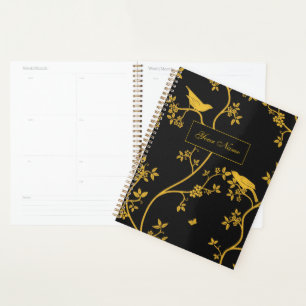 Elegant Chinoiserie Bieds in Gold and Black Planner