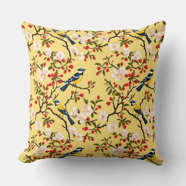 Elegant Chinoiserie Bird Cushion (Front)