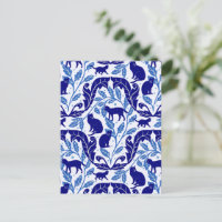 Elegant Chinoiserie Blue Black Cat-Whimsical