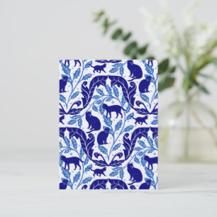 Elegant Chinoiserie Blue Black Cat-Whimsical  Postcard