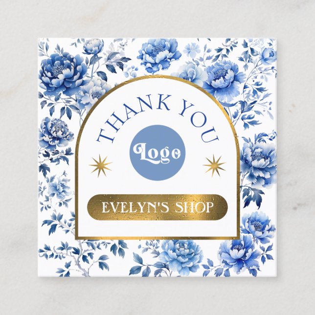 Elegant chinoiserie blue flowers discount card (Front)