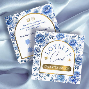 Elegant chinoiserie blue flowers loyalty card