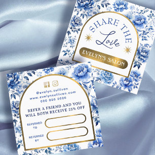 Elegant chinoiserie blue flowers referral card