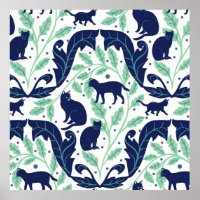 Elegant Chinoiserie Blue Mint Black Cat-Whimsical
