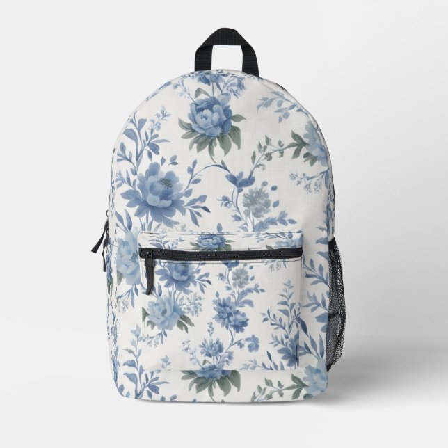 Elegant Chinoiserie Blue Toile Backpack  (Front)