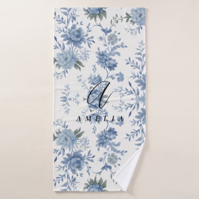 Elegant Chinoiserie Blue Toile  Bath Towel (Bath Towel)