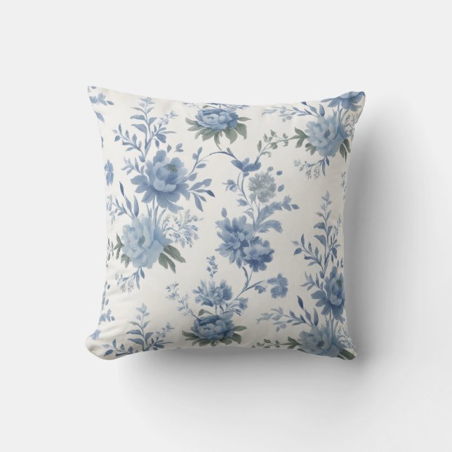Elegant Chinoiserie Blue Toile  Cushion (Front)