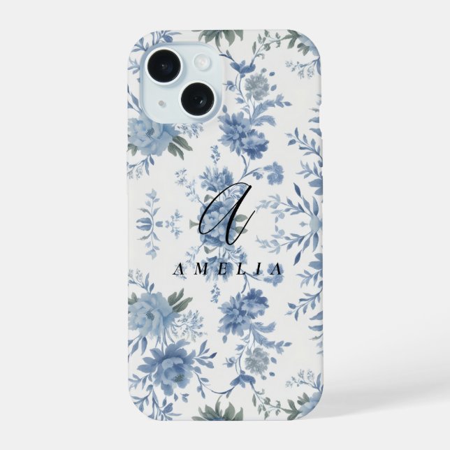Elegant Chinoiserie Blue Toile  iPhone 15 Case (Back)