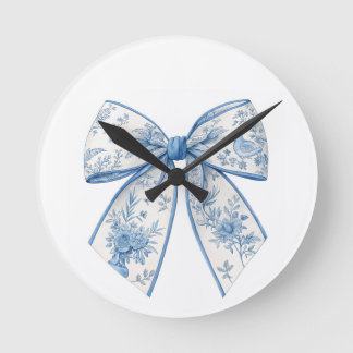 Elegant Chinoiserie Blue & White Bow Home Accessor Round Clock