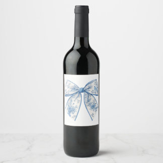 Elegant Chinoiserie Blue & White Bow Home Accessor Wine Label
