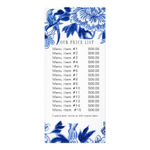 Elegant Chinoiserie Blue White Business Price List Rack Card