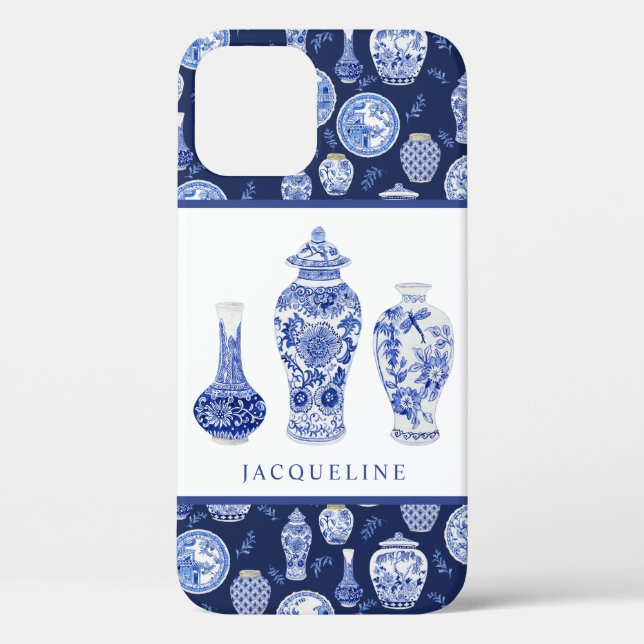 Elegant Chinoiserie Blue White Floral Ginger Jar Case-Mate iPhone Case (Back)