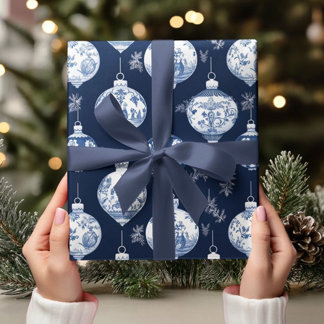 Elegant Chinoiserie Blue & White Ornament  Wrapping Paper (Creator Uploaded)