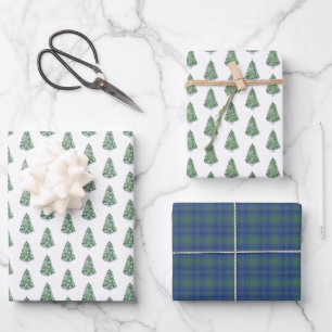 Elegant Chinoiserie Christmas Tree Tartan Holidays Wrapping Paper Sheet