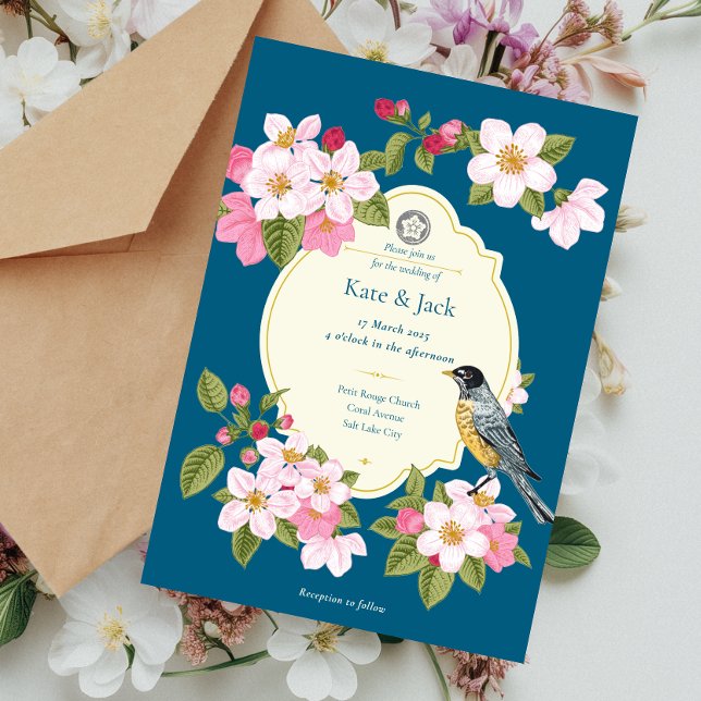 Elegant Chinoiserie Floral Bird Wedding Invitation (Creator Uploaded)