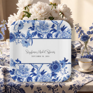 Elegant Chinoiserie Floral Blue and White Bridal Paper Plate