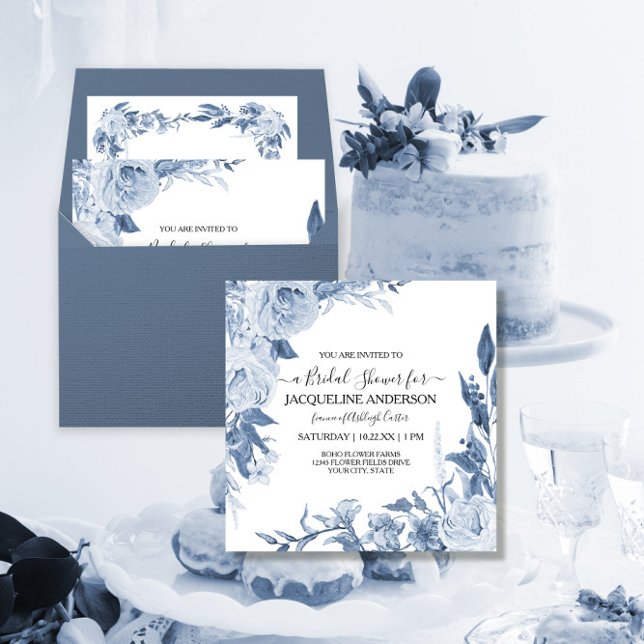 Elegant Chinoiserie Floral Blue Bridal Shower Invitation (Creator Uploaded)