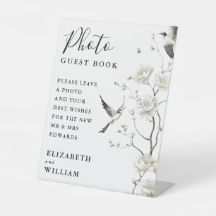 Elegant Chinoiserie Floral Photo Guest Book  Pedestal Sign