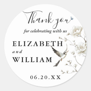 Elegant Chinoiserie Floral Wedding Thank You Classic Round Sticker
